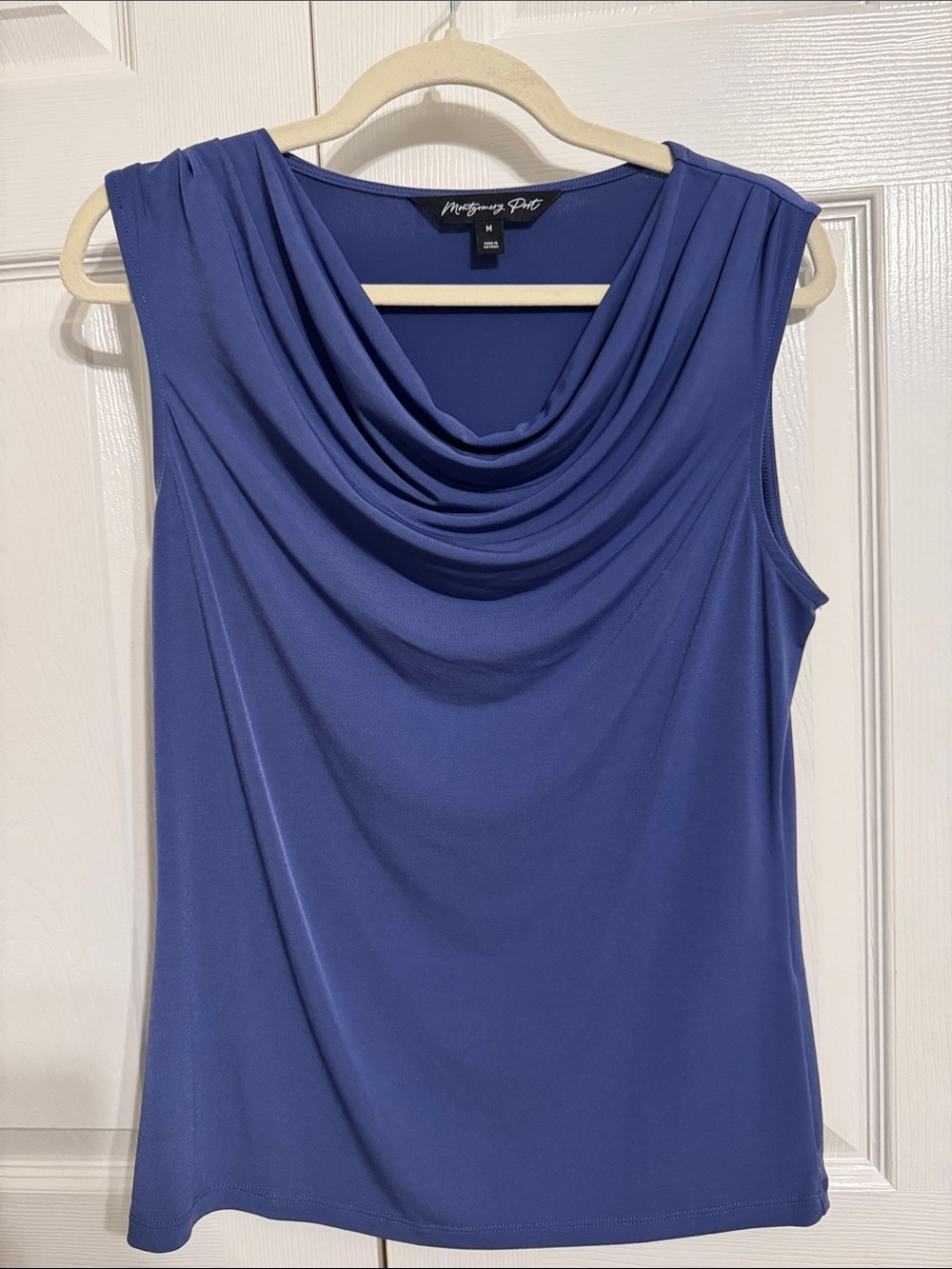 Draped Cowl Neck Sleeveless Top - Royal Blue